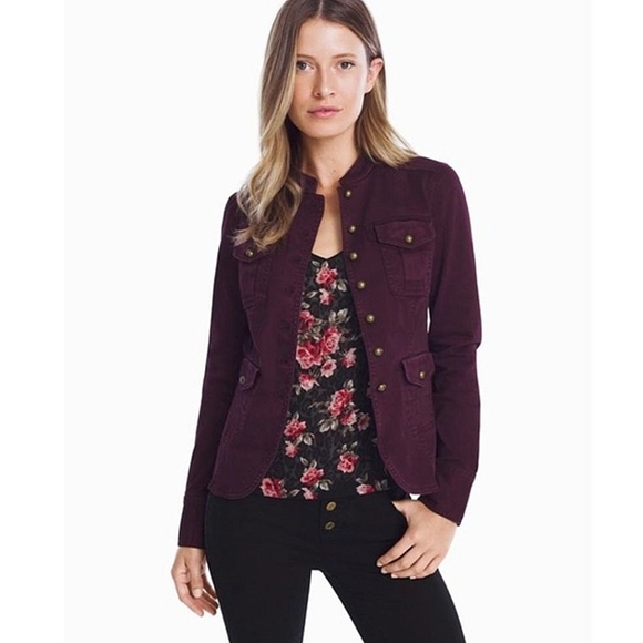 White House Black Market Mulberry Brandy Wine Military Style Jacket XS 💜✨ - Picture 1 of 11